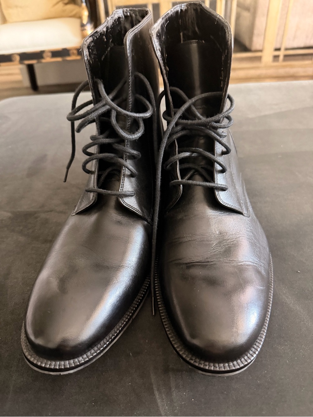 Black Men's Leather Lace-Up Boots